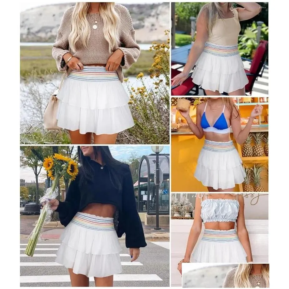 Skirts Women Cute High Waist Ruffle Mini Skirt Layered Hem Flared Flowy Casual Swing Beach Short