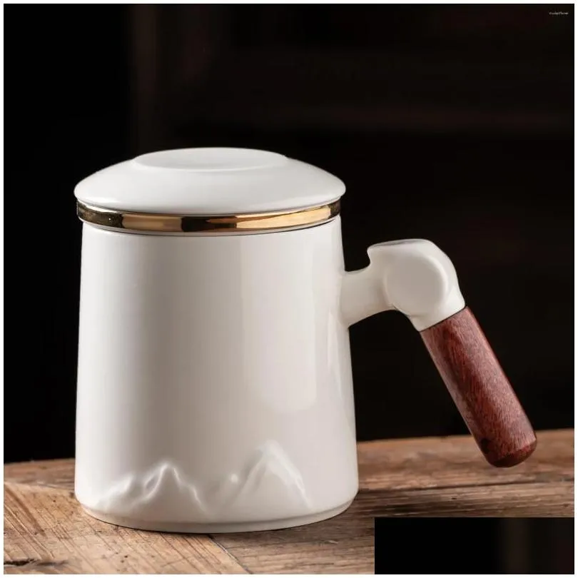 Mugs Chinese Retro Simple Breakfast Coffee Milk Mug Travel Tea Set Ceramic Cup With Handle And Lid Couple Gifts Mokken C