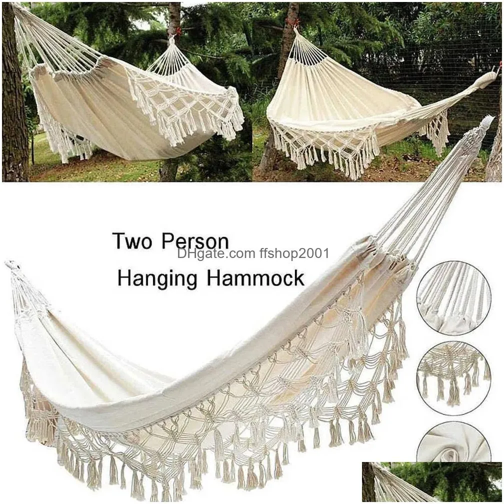 hammocks double hammock outdoor camping travel hanging hammock garden swing white r230613