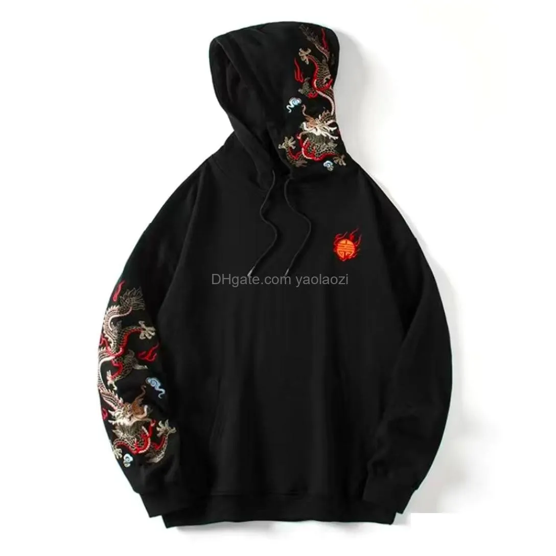  mens hoodies chinese dragon embroidery retro men streetwear letter hoodie man womens hooded hoody high street pullover sweatshirt