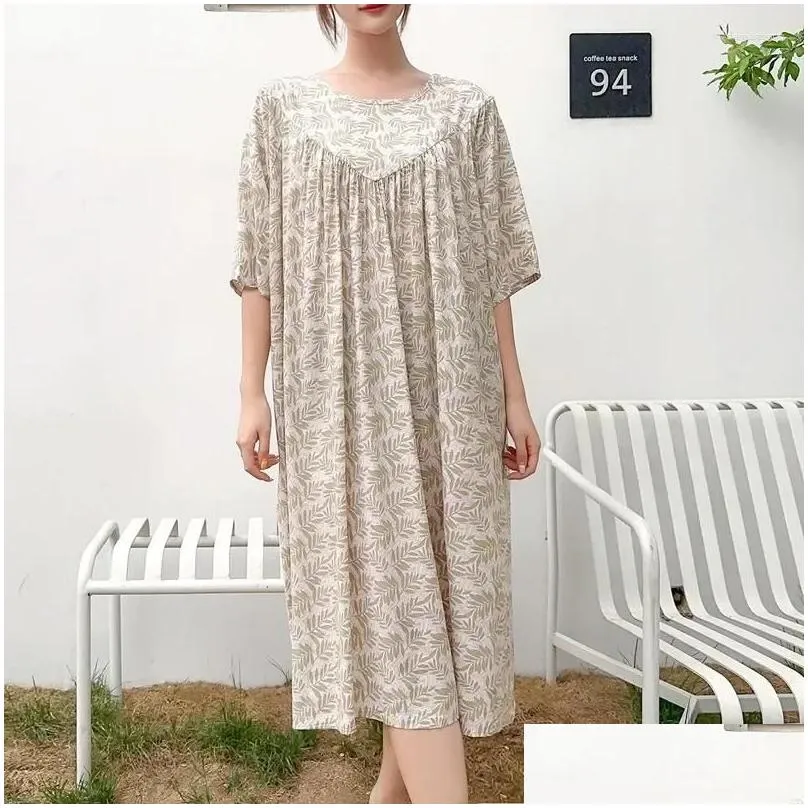 Women`s Sleepwear Pajamas Cotton Round Worn 2023 Homewear Neck Women Plus Dress Nightdress Printed Summer Outside Be Pijamas Size Can