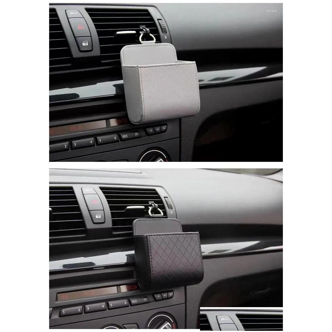 Car Organizer Storage Bag Air Vent Dashboard Tidy Hanging Leather Box Glasses Phone Holder Auto Accessories