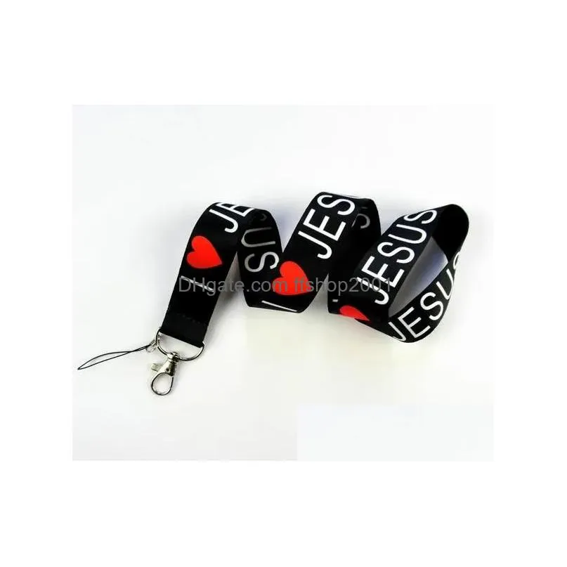 i love jesus styles neck lanyard for mp3/4 cell phone id card key chain straps black fashion good quality