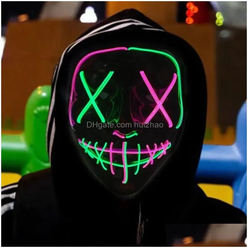 led glow black v-shaped mask cold light halloween mask ghost step dance glow fun election year festival role playing clothing supplies party