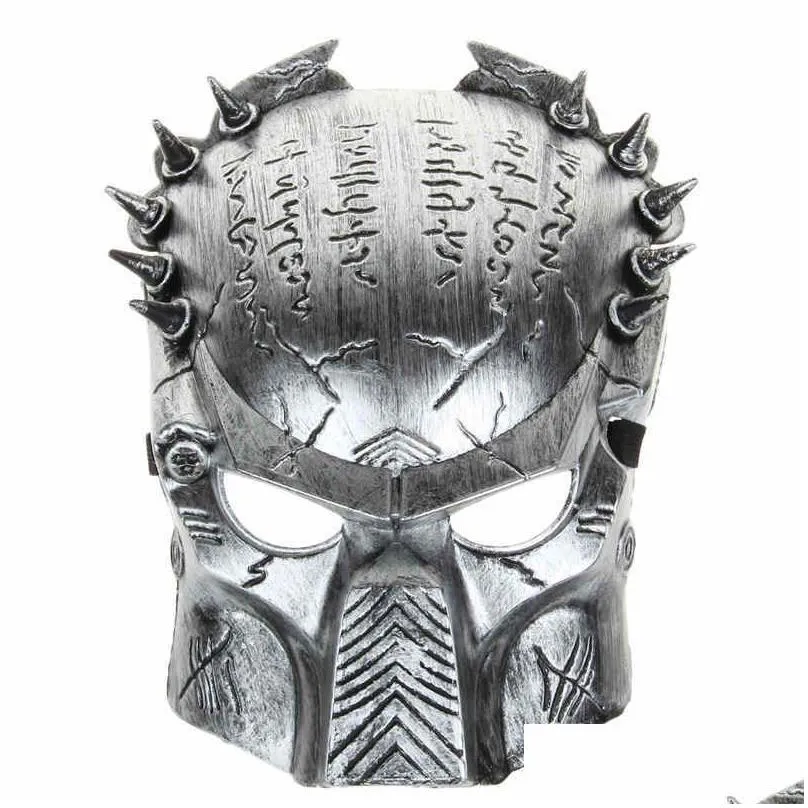 cool predator masquerade masks halloween props silver full face mardi gras film cosplay mens mask for festive gift masquerade party