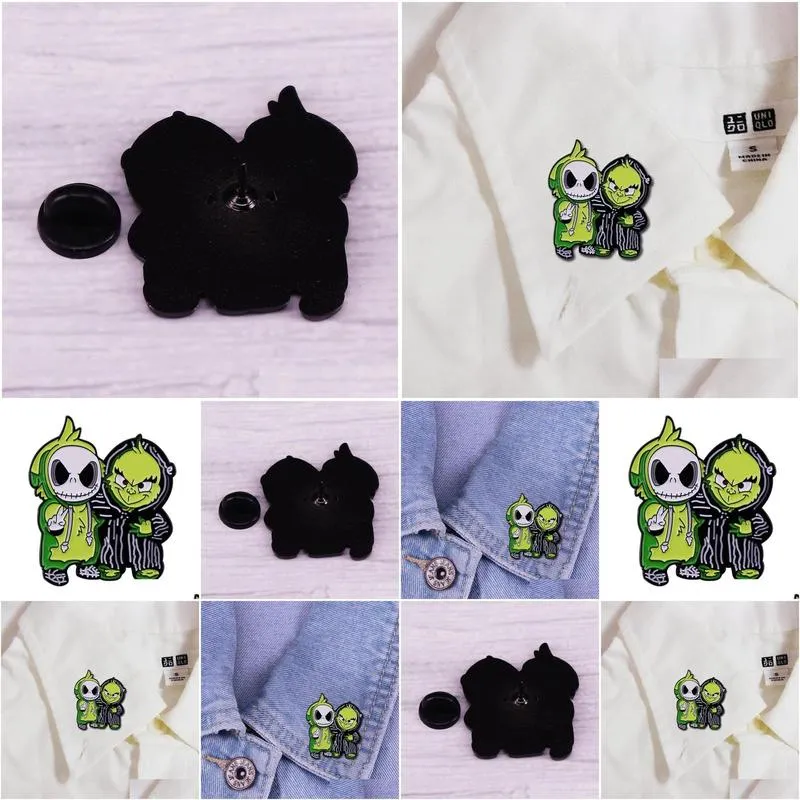 Cartoon green friends pin holloween brooch horror brooch badges