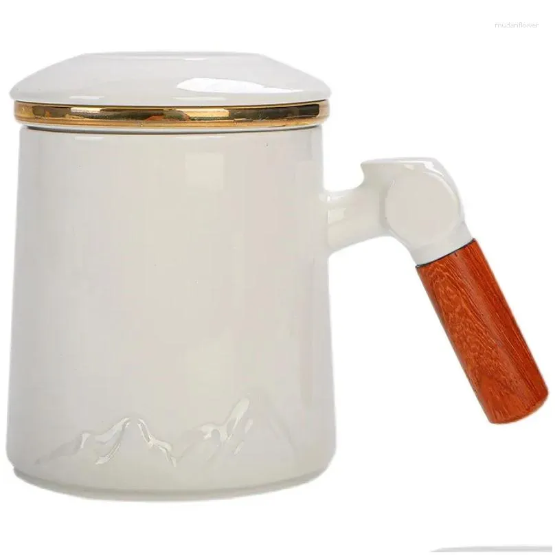 Mugs Chinese Retro Simple Breakfast Coffee Milk Mug Travel Tea Set Ceramic Cup With Handle And Lid Couple Gifts Mokken C