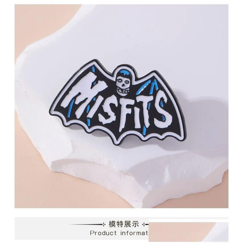 Cartoon Accessories Punk Misfits Bat Fiend Rock Band Brooch Pins Enamel Metal Badges Lapel Pin Brooches Jackets Jeans Fashion Jewelry Dh8Up