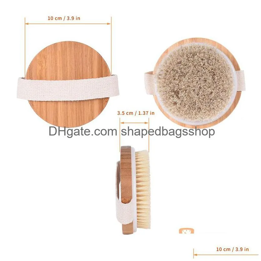 Bath Brushes, Sponges & Scrubbers Natural Exfoliating Bristle Bath Brush Wooden Body Mas Spa Dry - Bathes Set Bathing Drop Delivery Ho Dh3Xq