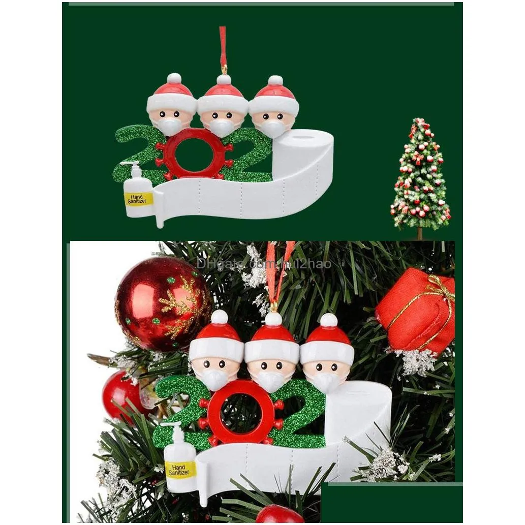 christmas ornament customized gift survivor family of 2 3 4 5 6 7 hanging decoration snowman pendant with face mask hand sanitizer