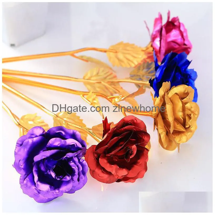 Decorative Flowers & Wreaths Valentines Ceremony Wedding Decorative Flowers 24K Foil Plated Gold Rose Flower Creative Mothers Day Gift Dhcdj