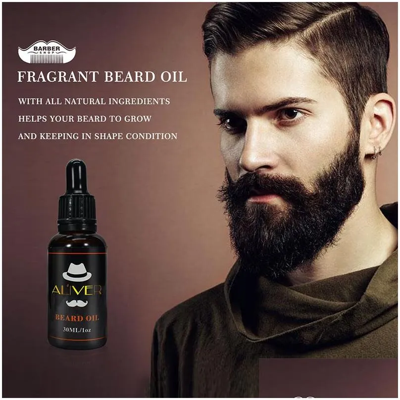 ALIVER Natural Organic Beard Oil Beard Wax Balm Hair Products Leave-In Conditioner for Soft Moisturize Beard Health Care