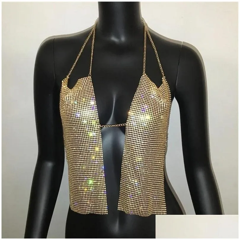 Skirts Wind Summer Women`s Metal Rhinestone Chain Tank Top Sexy Spicy Girl Nightclub