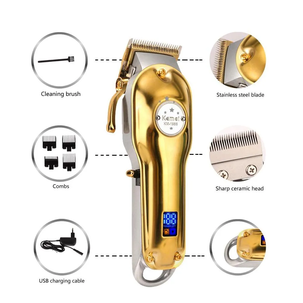 Hair Trimmer Kemei Full Metal For Men Beard Professional Clipper Electric Razor Rechargeable Cutting Machine 230303