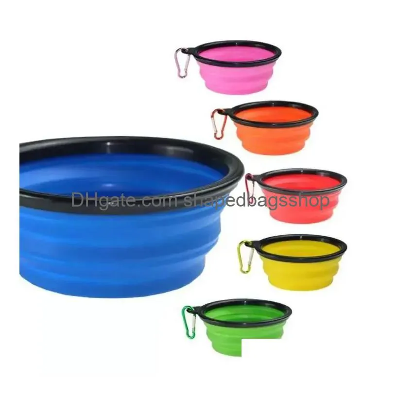 Dog Bowls & Feeders Pet Dog Bowls Folding Portable Food Container Sile Bowl Puppy Collapsible Feeding With Climbing Buckle Drop Delive Dhvj3