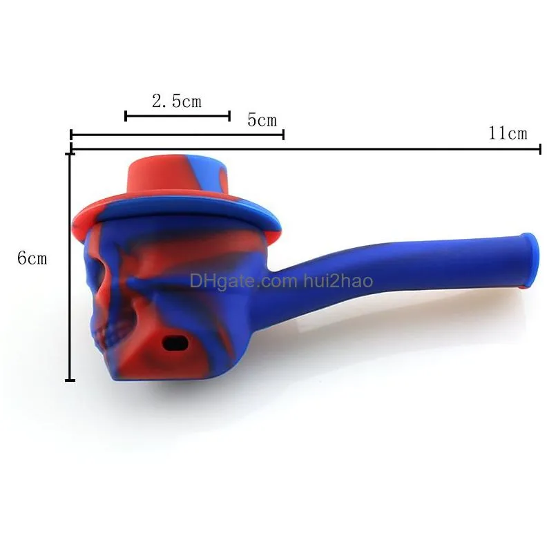 skull shaped silicone smoking pipe camouflage with metal bowl hat cover hand cigarette filter tobacco spoon pipes 11cm length 4 color choose