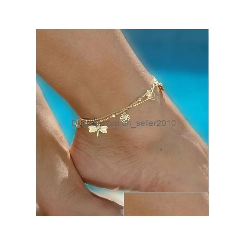 Anklets Sandals For Wedding Shoes Sandel Anklet Chain Test Stretch Gold Toe Ring Beading Bridal Bridesmaid Jewelry Drop Delivery Jewel Dhkzh