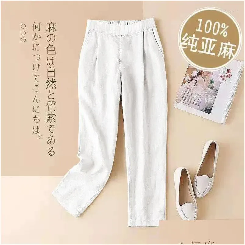 Women`s Pants Womens Solid Clothing Harem Trousers Woman Linen Elastic Waist With Pockets Autumn Chic And Elegant Classic Casual