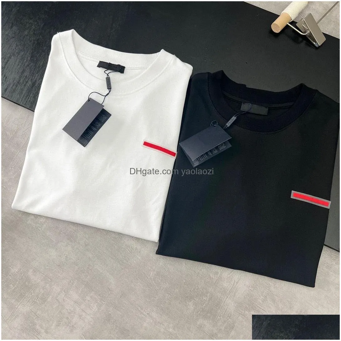 designer pra triangle luxury brand red with letters t shirt with letters man woman fashion clothing black white tees summer round neck short sleeves pure