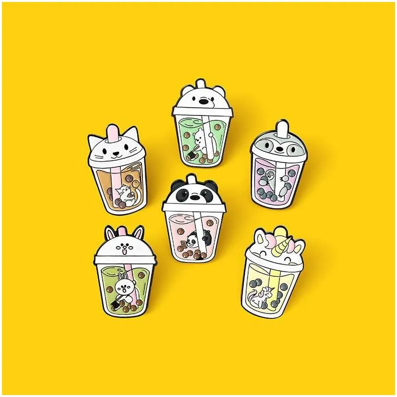 Cartoon Accessories Milk Tea Cartoon Car Cute Enamel Brooches Pin For Women Fashion Dress Coat Shirt Demin Metal Funny Brooch Pins Bad Dhqrh