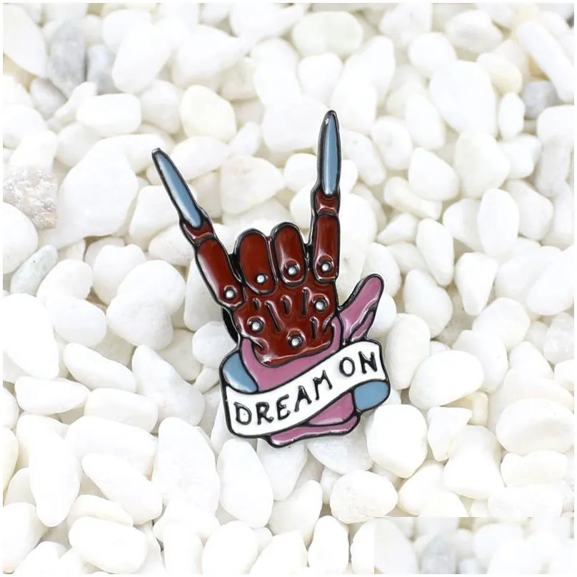 DREAM ON`Brooch Terror Movie Freddy Krueger Zombie Hand nightmare on elm street Enamel Pins Dark Evil Hand Pin Badge Gothic