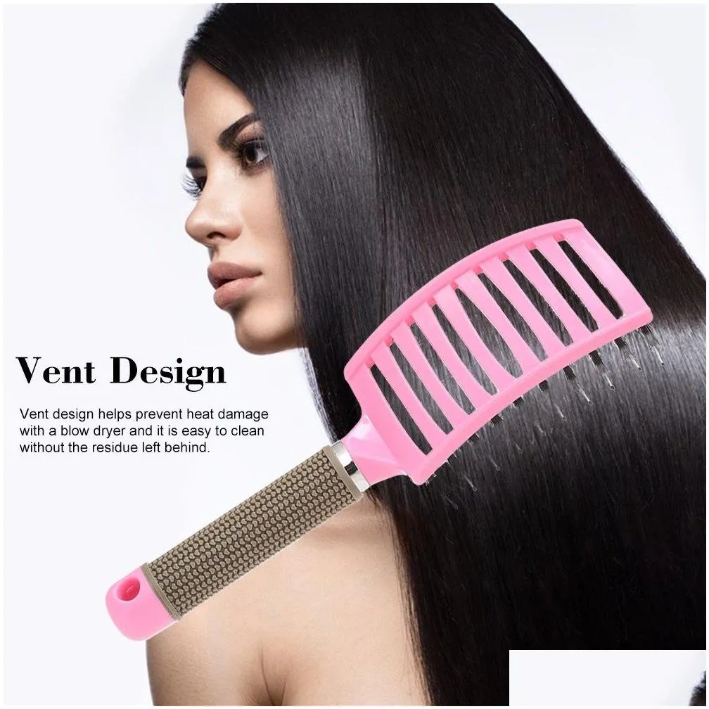 Curved Boar Bristle Hair Brush Massage Comb Detangling Portable Useful Hairbrush for Women straight hair curly hair styling smooth