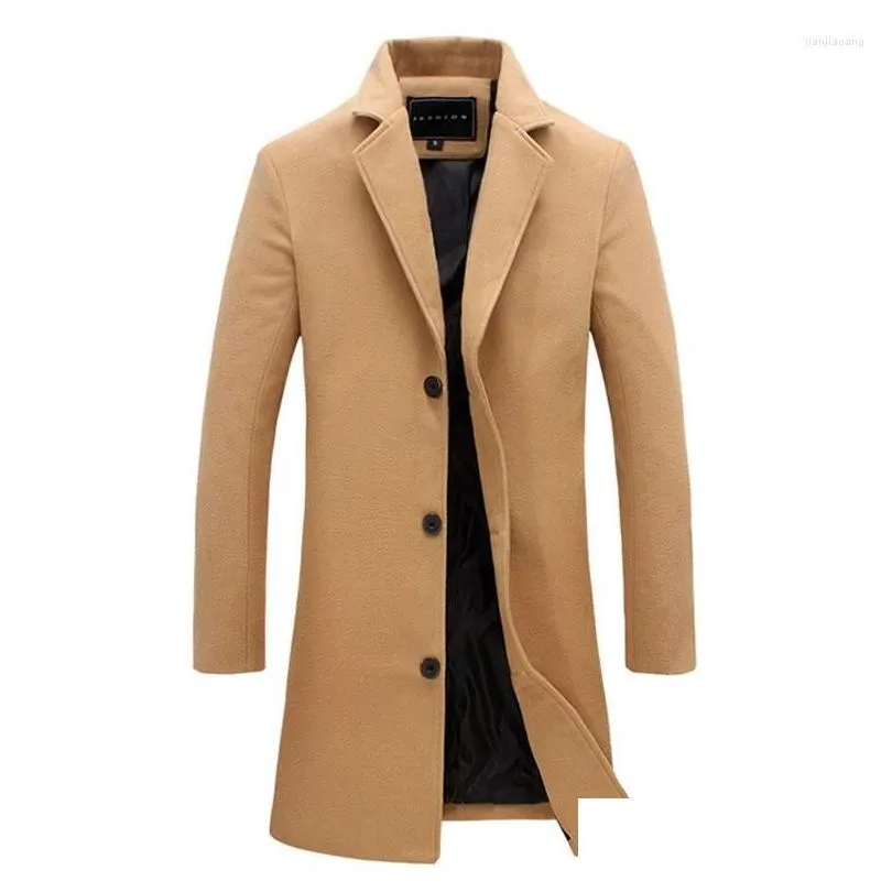 Men`S Trench Coats Mens Trench Coats Winter Stylish Formal Overcoat Jacket For Men Solid Color Long Sleeve Outerwear Button Up Fashion Ottps