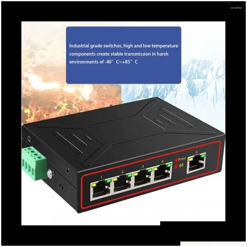 Computer Cables 5 Ports 100M Industrial Network Switch RJ45 Hub Internet Splitter Plug And Play DIN Rail Type Enhance