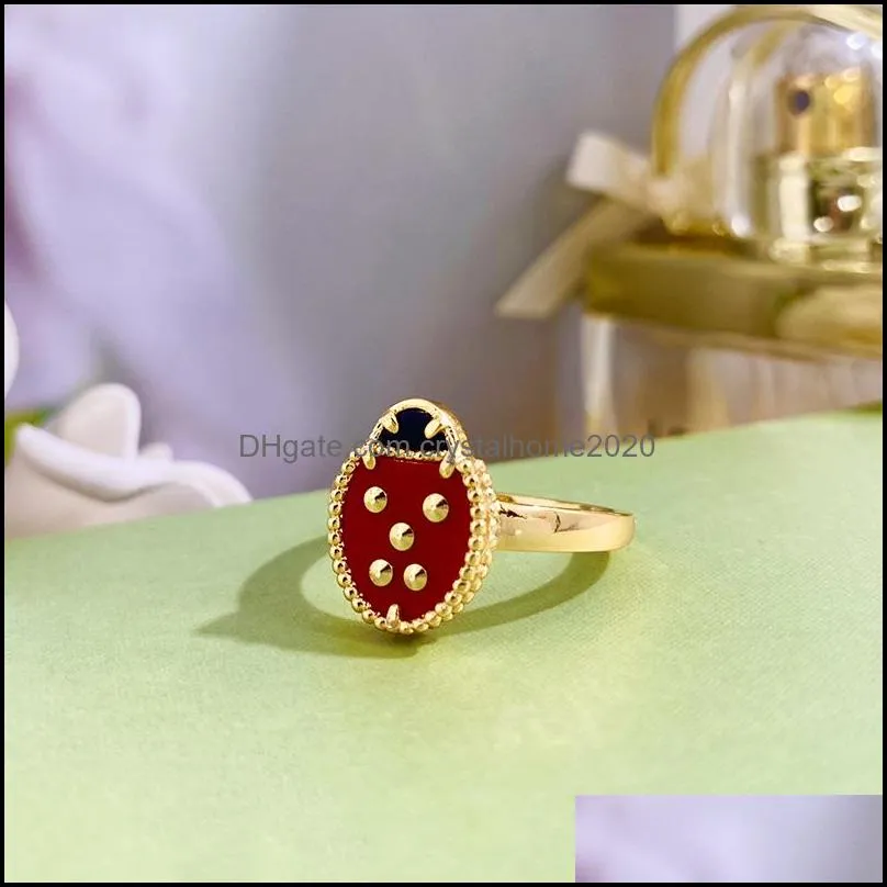 natural shell ring for women clover charm ring ladybug four leaf flowers