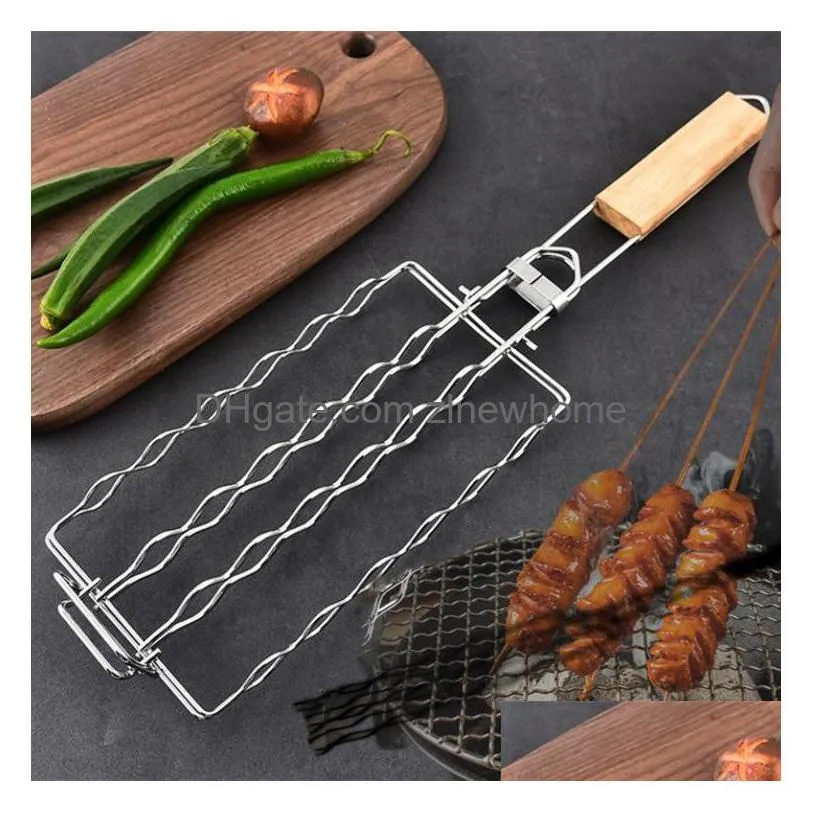 Bbq Tools & Accessories Bbq Tools Accessories Corn Barbecue Rack Sau Net Clip 304 Stainless Steel Basket Detachable Folding Portable G Dhfxq