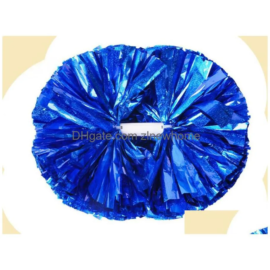 Metallic Holographic Cheerleader Pom Poms With Baton Handle Professional Cheer Pompoms For Sports Team Spirit Party Training Costume D Dhqq5