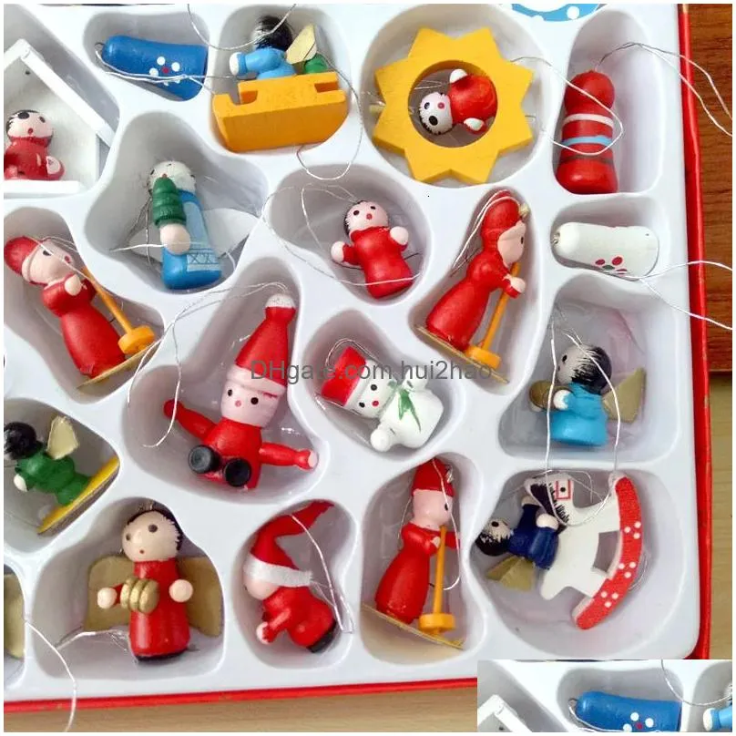 christmas decorations 48pcs handpainted mini wooden dolls angel snowman ornaments xmas tree pendant baubles for kids gift 231018