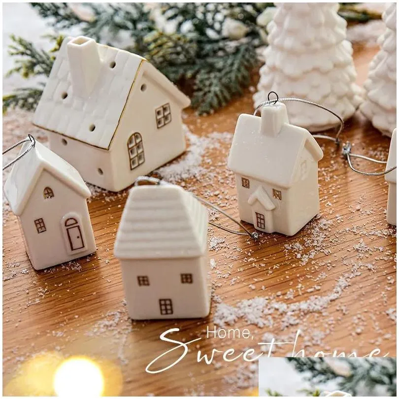 christmas decorations white ceramics tree ornament 2023 year sale for home natal 231018