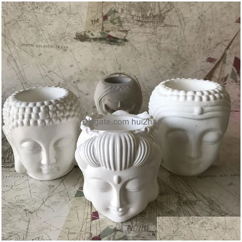 candles 3d concrete buddha head planter silicone molds diy resin craft cement flower pot mould candlestick candle holder making tools