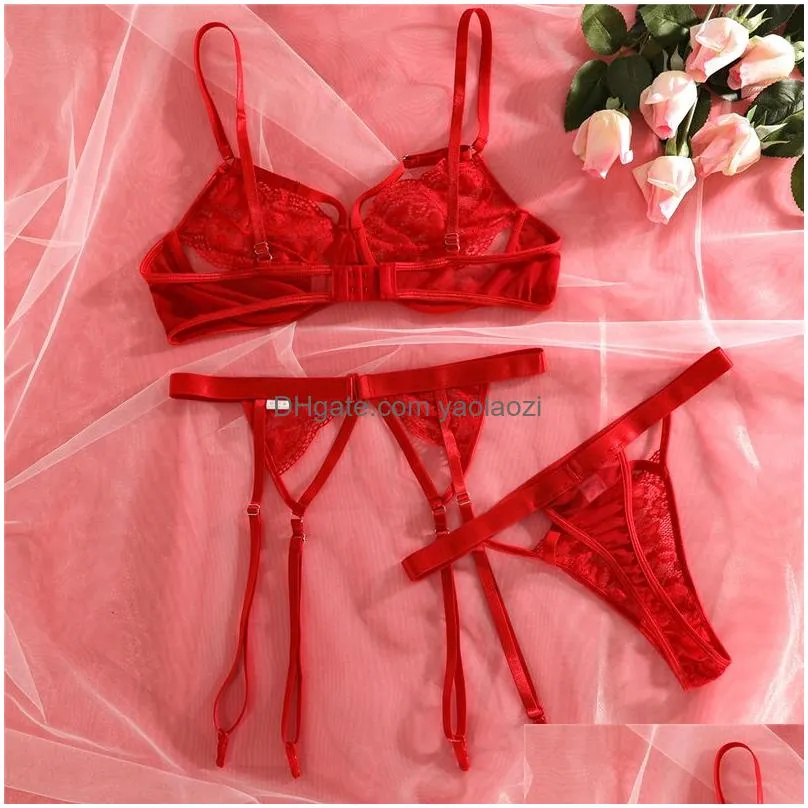 lace bras briefs sets womens sexy lingerie nightclub party push up underwear sexy thong bra garters three piece