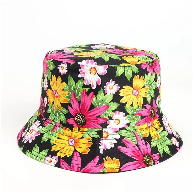 Caps & Hats Flower Bucket Hat Fisherman Sunshade Hats Sunsn Basin Cap Fashion Double-Sided Wear Bonnet Tourism Beach Travel Wide Brim Otnzc