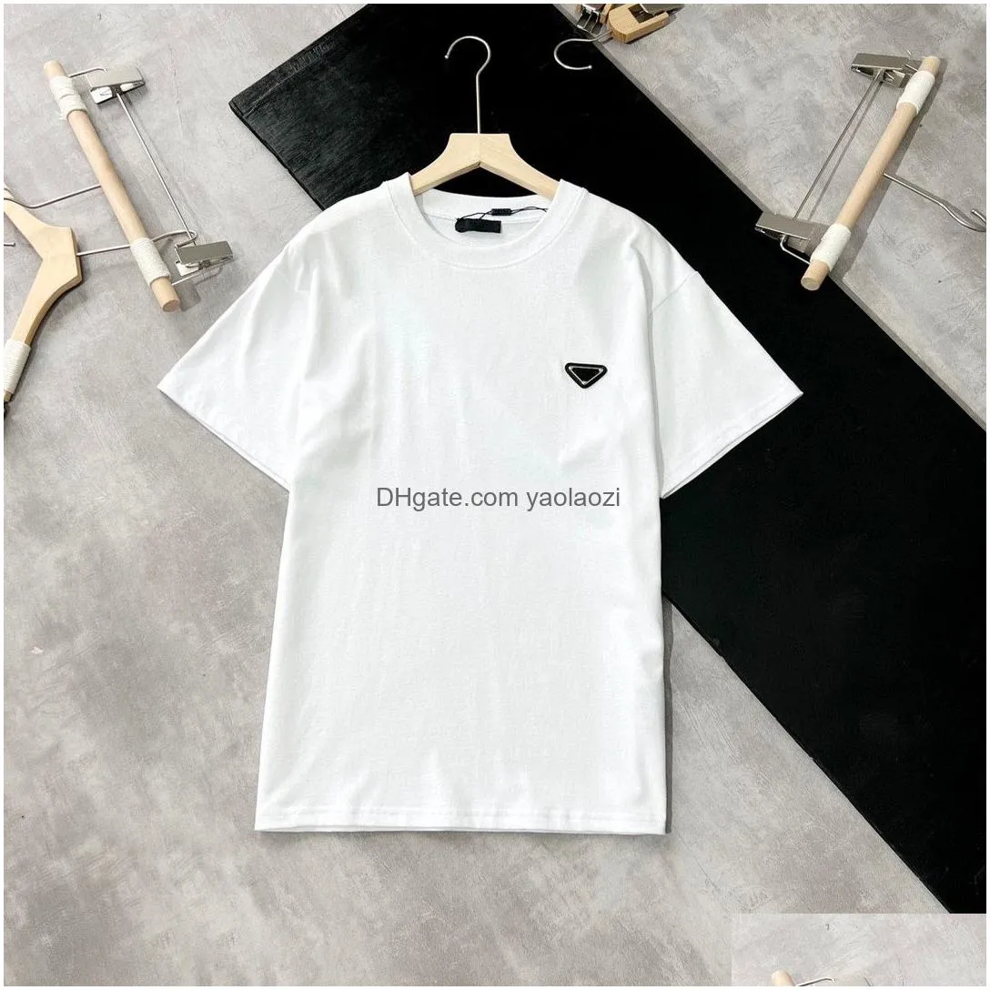 designer pra triangle luxury brand red with letters t shirt with letters man woman fashion clothing black white tees summer round neck short sleeves pure