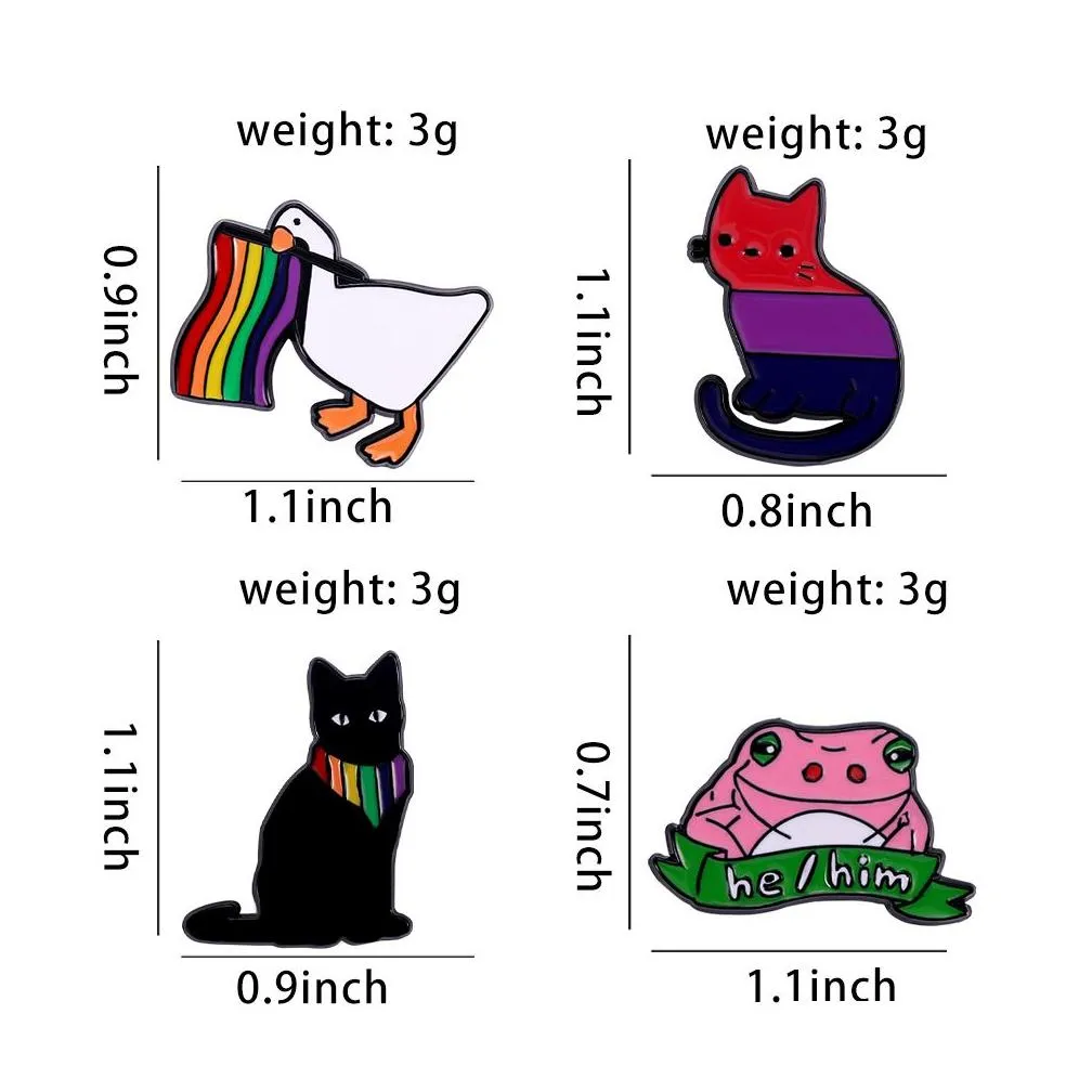 Cartoon Accessories Pride Flag Enamel Pins Custom Love Is He Him Brooches Lgbt Lapel Badges Cats Frog Goose Jewelry Gift For Kids Frie Dhu5S