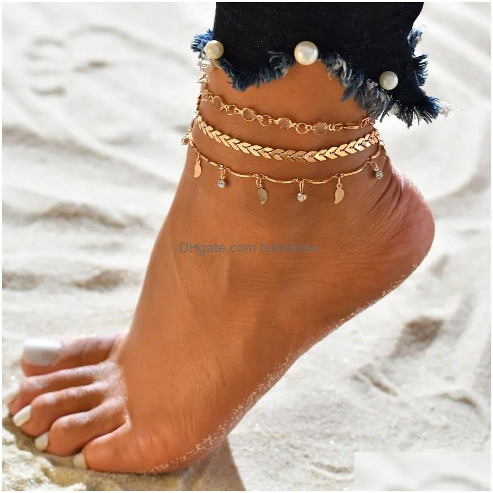 Anklets Bohemian Shell Heart Summer Anklets Set For Women Tortoise Ankle Bracelets Girls On Leg Chain Female Jewelry Gift Drop Deliver Dhfpn