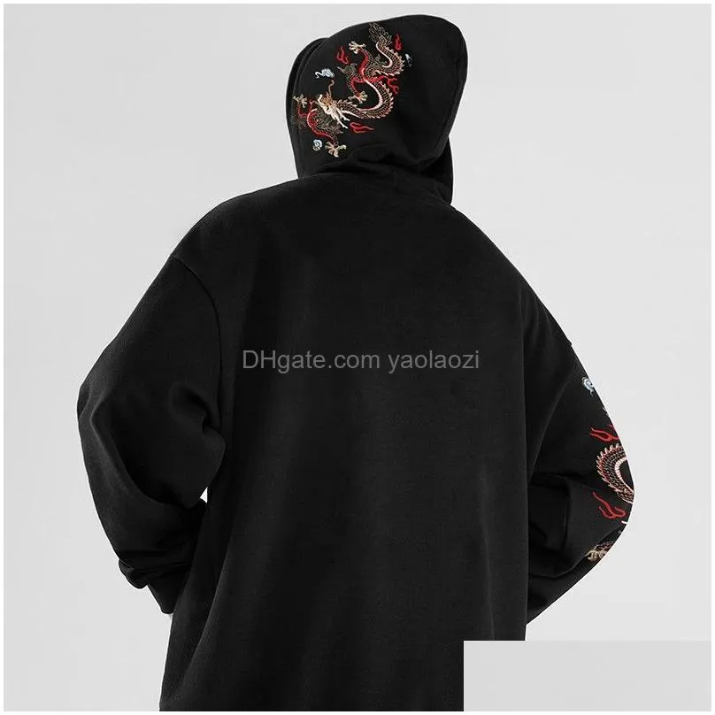  mens hoodies chinese dragon embroidery retro men streetwear letter hoodie man womens hooded hoody high street pullover sweatshirt