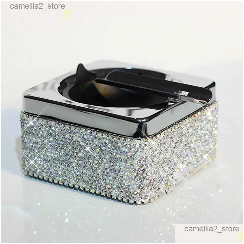 Car Ashtrays Luxury Rhinestone Cystal Pasted Cigarette Ashtray for Car Home Office Unique Refined Ashtray for Women Gift Q231125