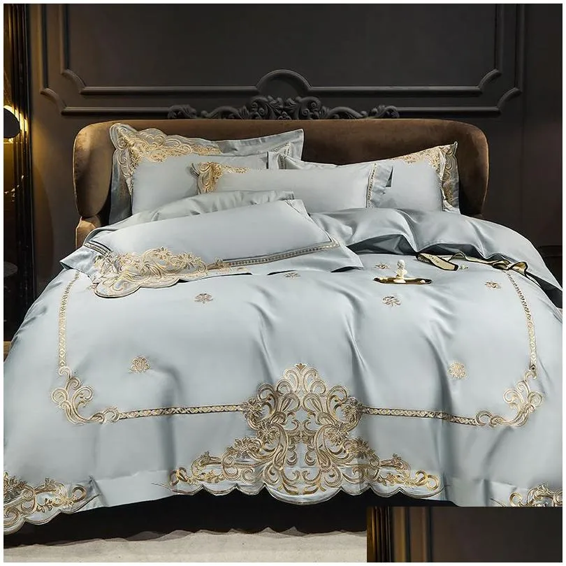 bedding sets luxury 1400tc natural egyptian cotton gold embroidery bedding set queen king quiltduvet cover bed linen fitted sheet pillowcase