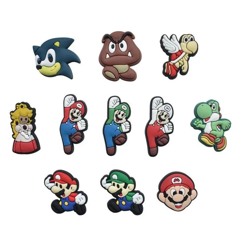 Anime charms wholesale childhood memories old games funny gift cartoon charms shoe accessories pvc decoration buckle soft rubber clog charms fast