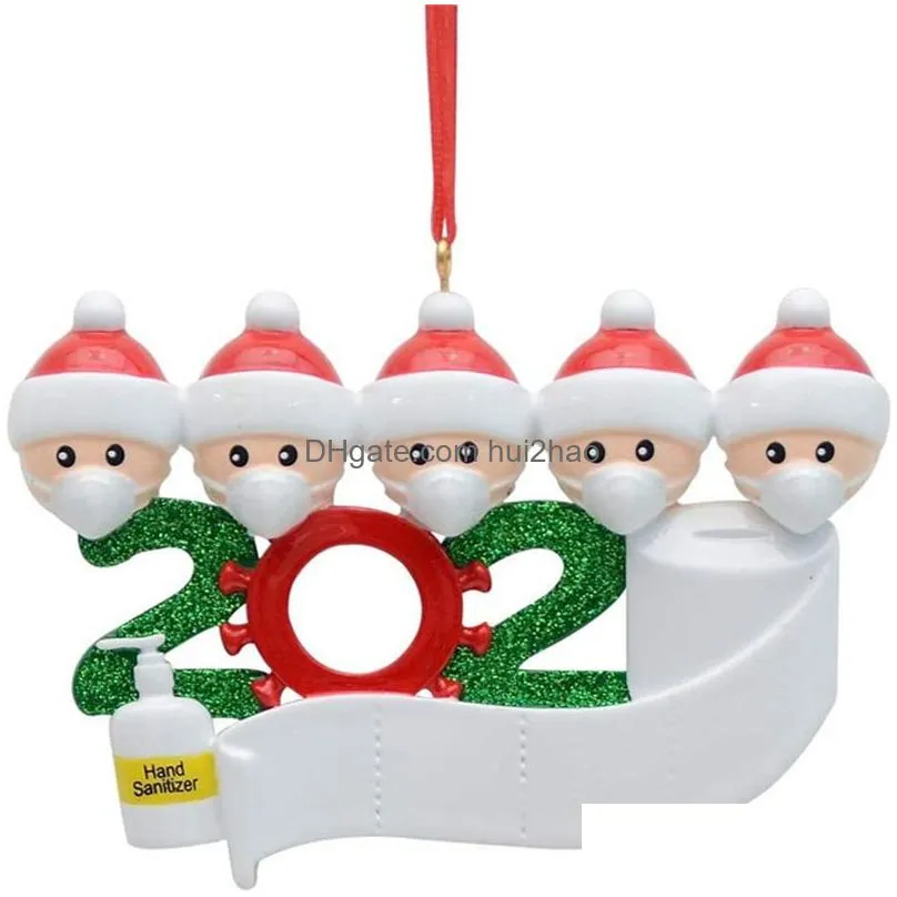 christmas ornament customized gift survivor family of 2 3 4 5 6 7 hanging decoration snowman pendant with face mask hand sanitizer