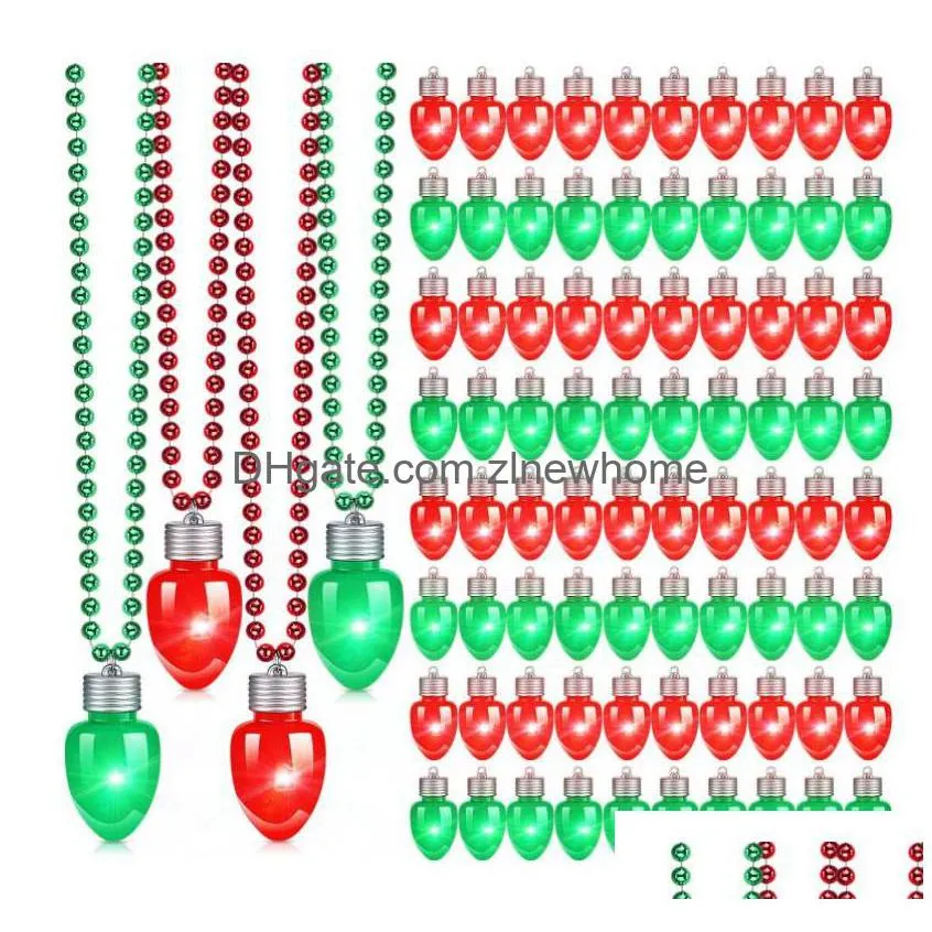 Light Up Pendant Bb Necklace On Mardi Gras Beads Led Flashing Glowing In The Dark Garlands Holiday Christmas Party Favor Stocking Drop Dh1Ox