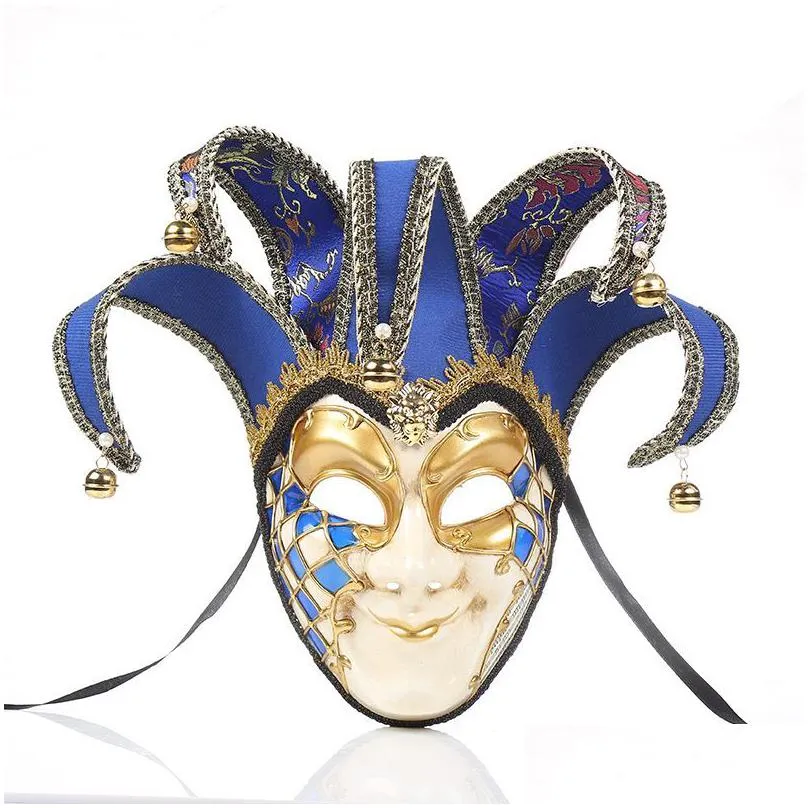 party masks full face men women venetian theater jester joker masquerade mask with bells mardi gras party ball halloween cosplay mask costume 4