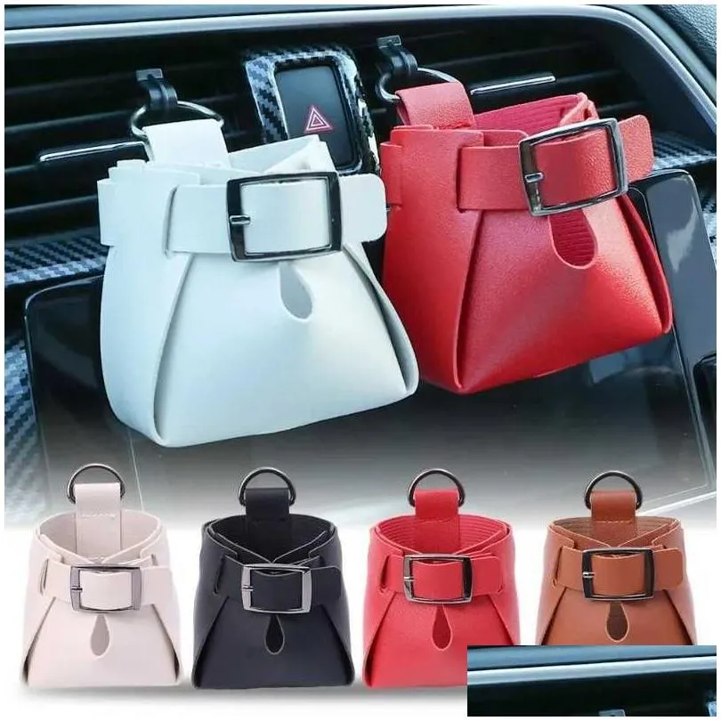 Car Air Vent Storage Bag Dashboard Tidy Hanging Leather Organizer Box Cup Mobile Phone Glasses Holder Interior Accessories