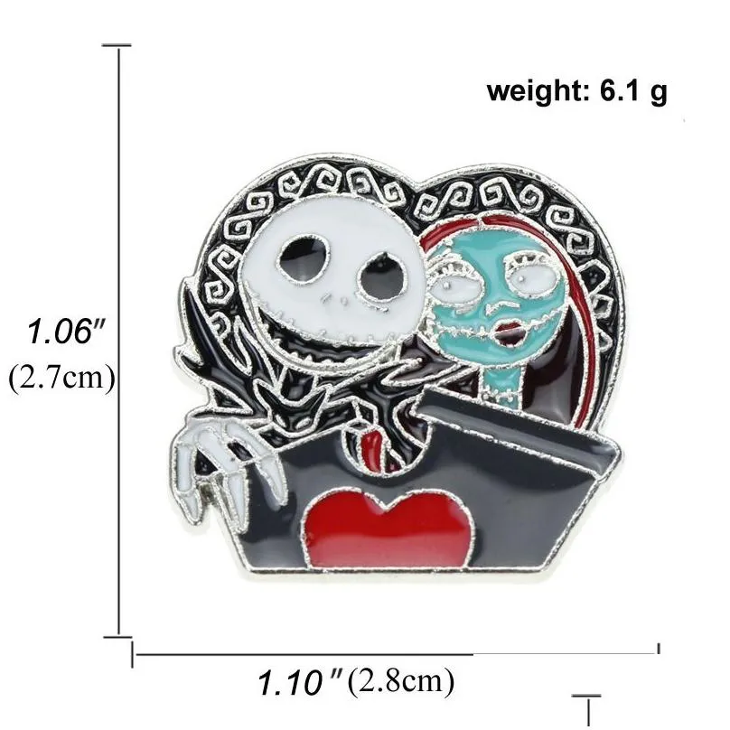 Fashion Jewelry The Nightmare Before Christmas Brooch Jack and Sally Skull Exquisite Brooch Pin Punk Lover Halloween Gifts