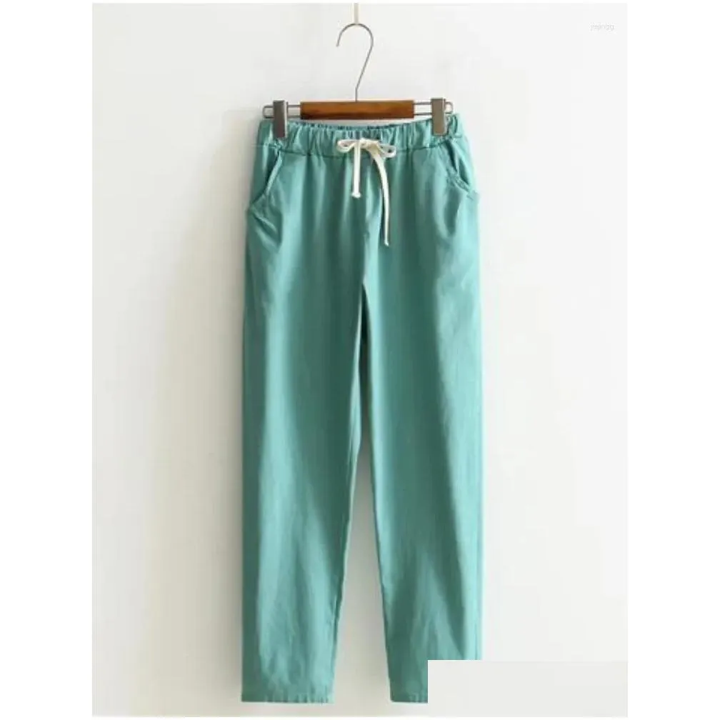 Women`s Pants 2023 Korean Style Fashion Womens Spring Summer Harem Cotton Solid Elastic Waist Candy Color Trousers Casual Oversize
