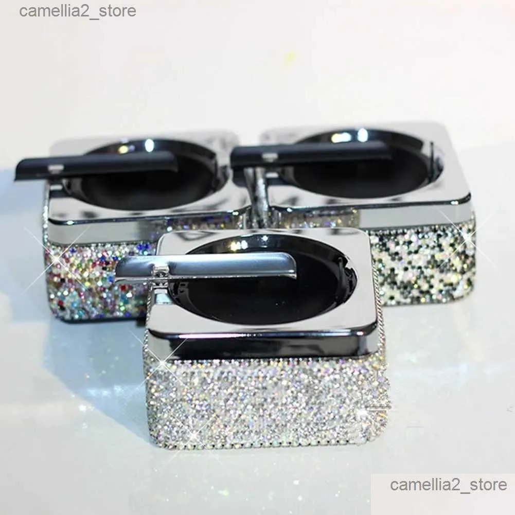 Car Ashtrays Luxury Rhinestone Cystal Pasted Cigarette Ashtray for Car Home Office Unique Refined Ashtray for Women Gift Q231125